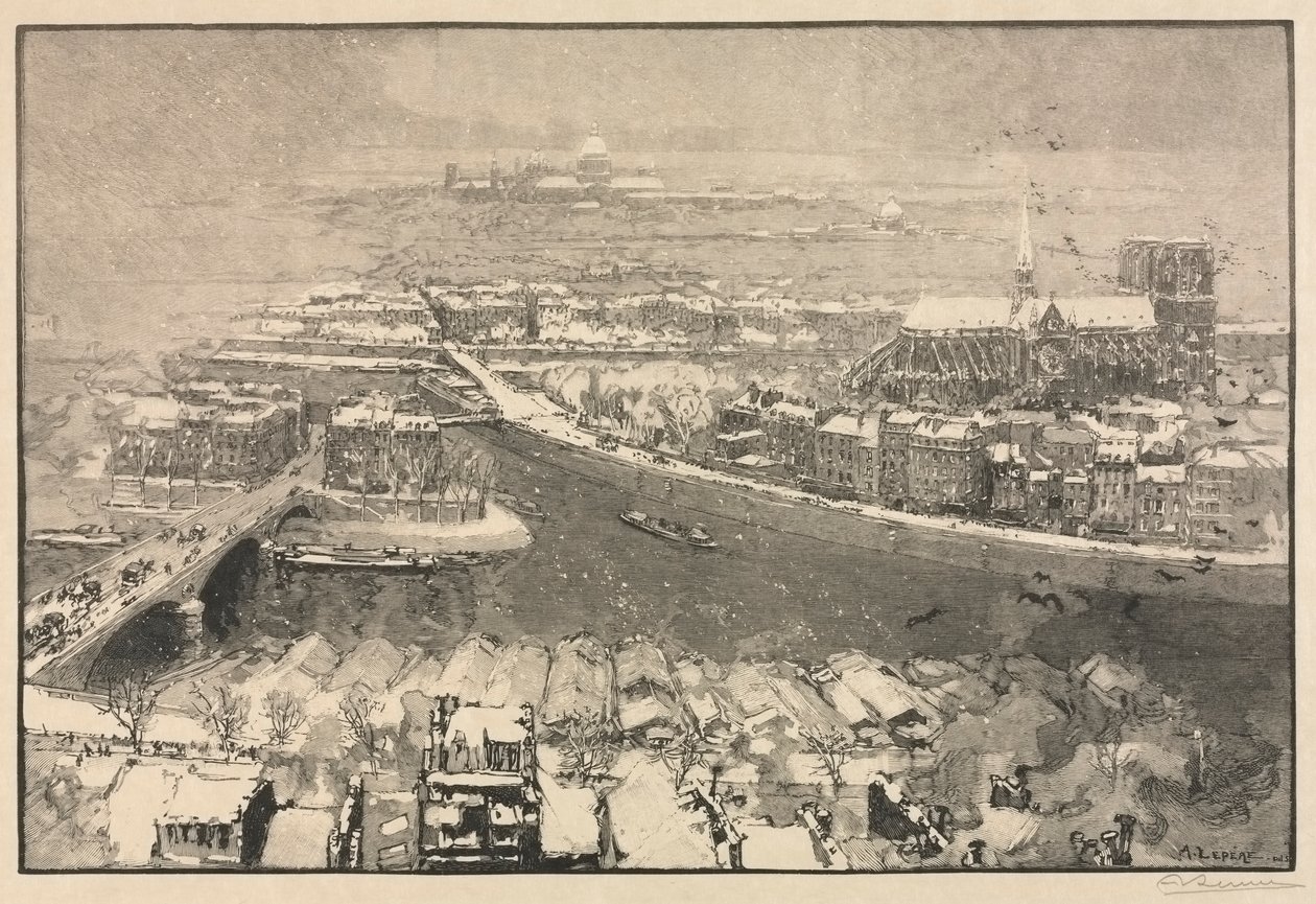 Parijs onder sneeuw door Auguste Louis Lepère