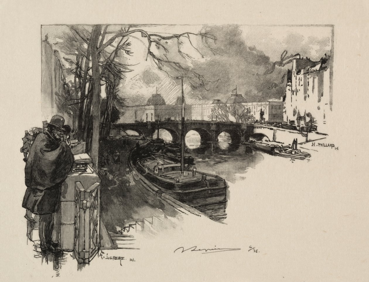 Kleine arm van de Seine bij Pont Neuf door Auguste Louis Lepère