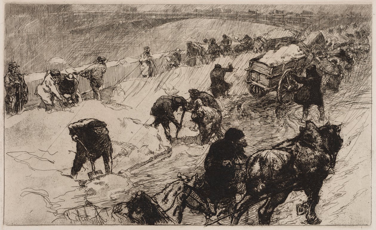 Sneeuwballengevecht: Quai aux Fleurs, 1890 door Auguste Louis Lepère