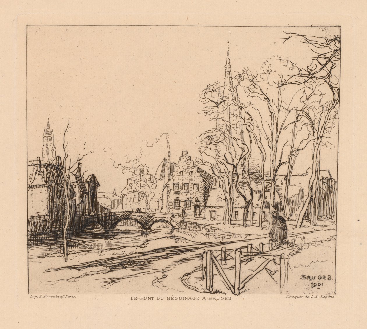 De Béguinage-brug in Brugge door Auguste Louis Lepère
