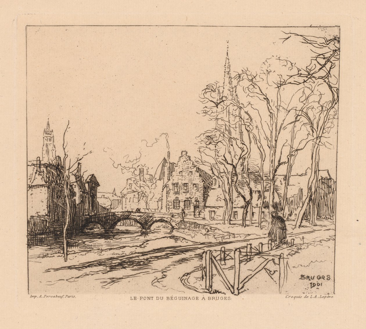 De Béguinagebrug in Brugge, 1901 door Auguste Louis Lepère