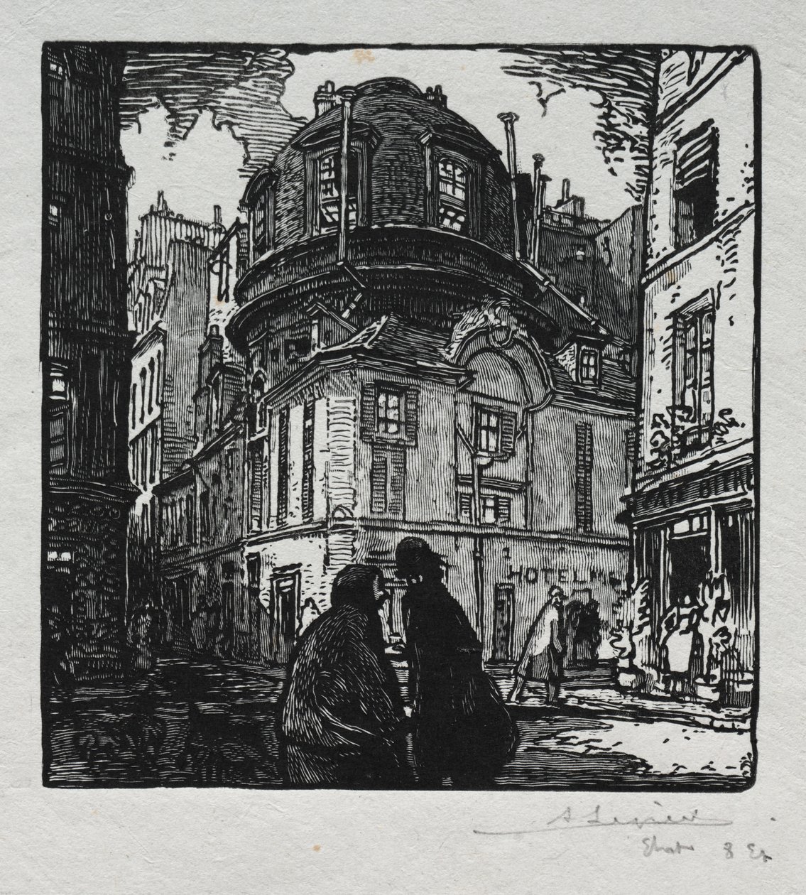 Zicht op het Hotel Colbert door Auguste Louis Lepère