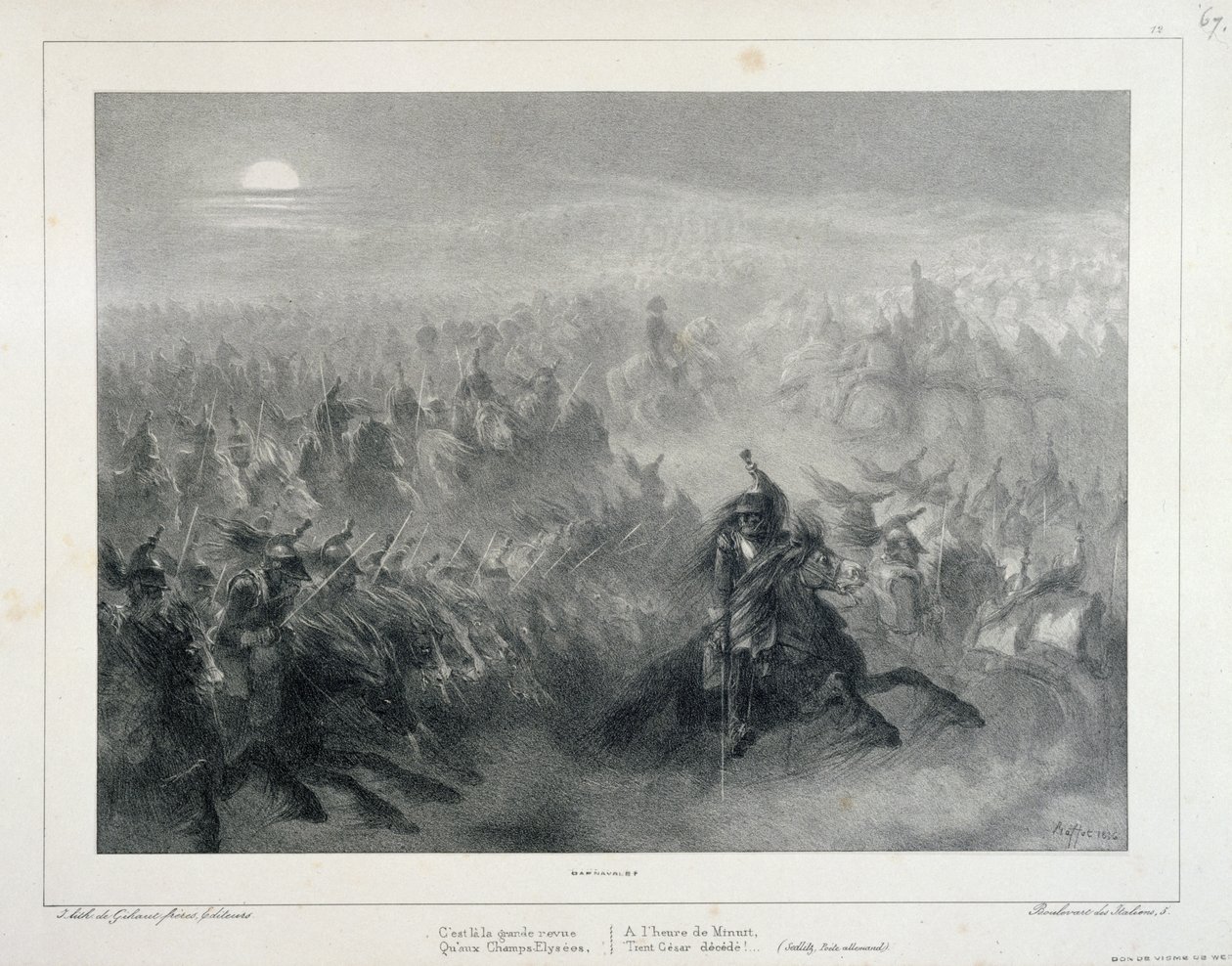 Lithografisch album van 1837, nr. 12: Dit is de grote revue (...) door Auguste Raffet