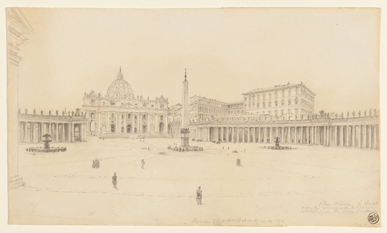 Gezicht op het Sint-Pietersplein, Rome door Auguste Raffet