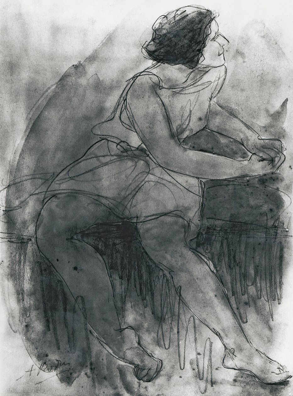 Isadora Duncan (1878-1927) (potlood en was op papier) door Auguste Rodin