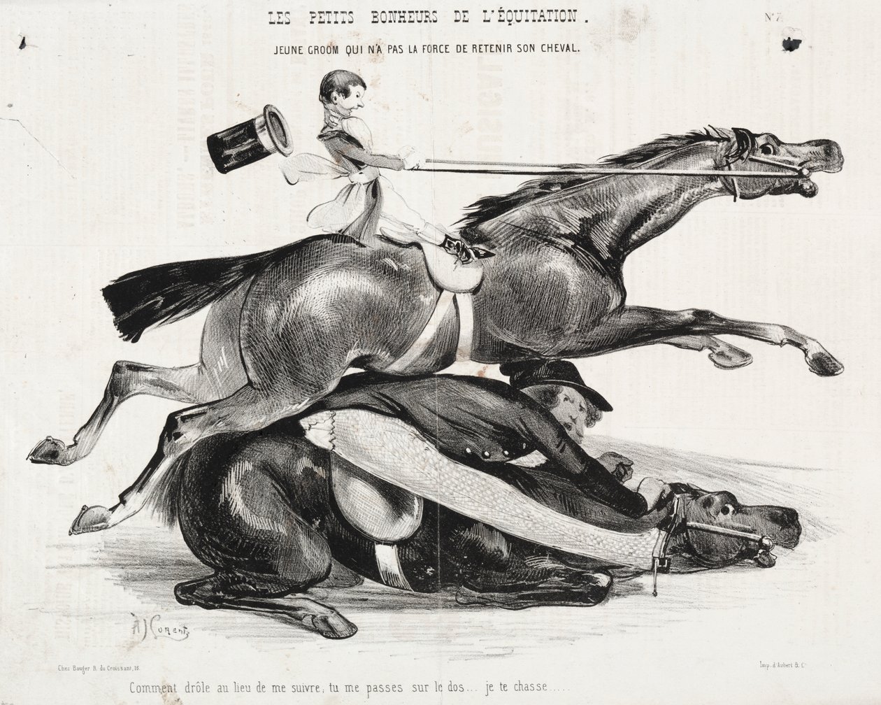 De kleine geneugten van het paardrijden: Jonge stalknecht die niet sterk genoeg is om zijn paard vast te houden door Auguste Rodin