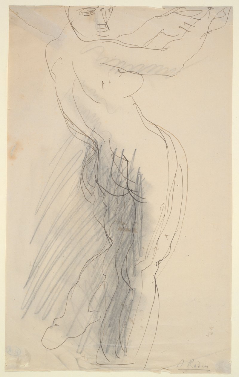 Staande vrouwelijke naakt, armen omhoog door Auguste Rodin