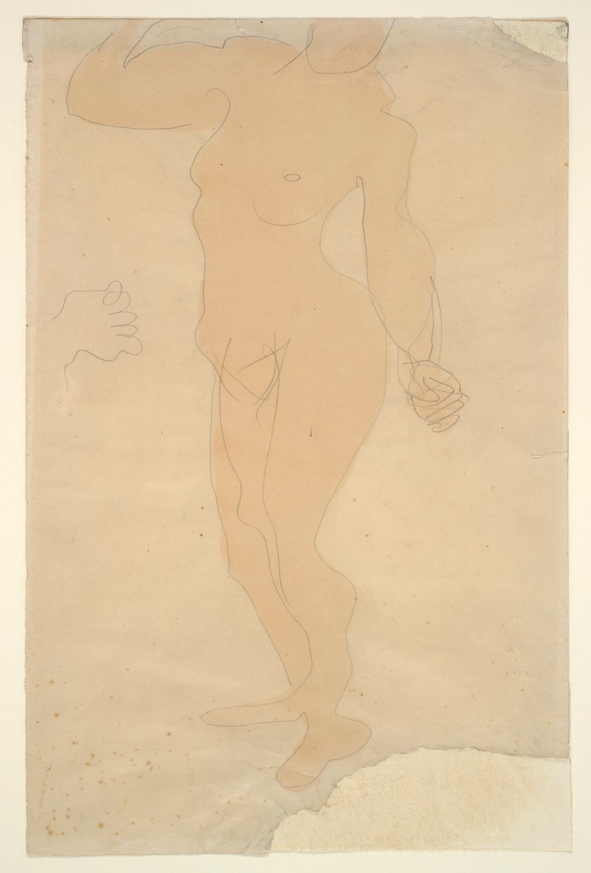 Staande naakt (hoofd gedeeltelijk afgesneden door rand van papier) door Auguste Rodin