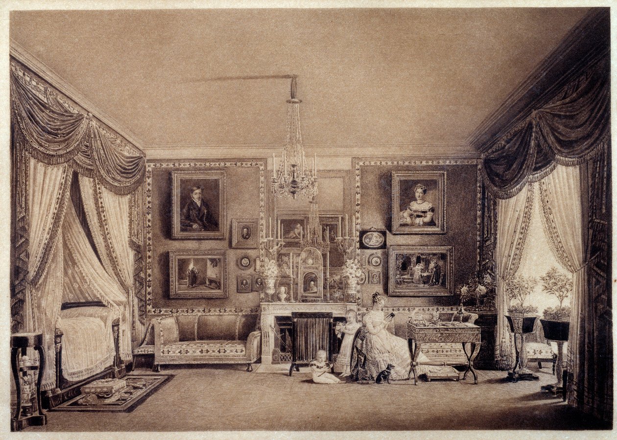 Slaapkamer van de Hertogin van Berry in de Tuilerieën door Auguste Simon Garneray