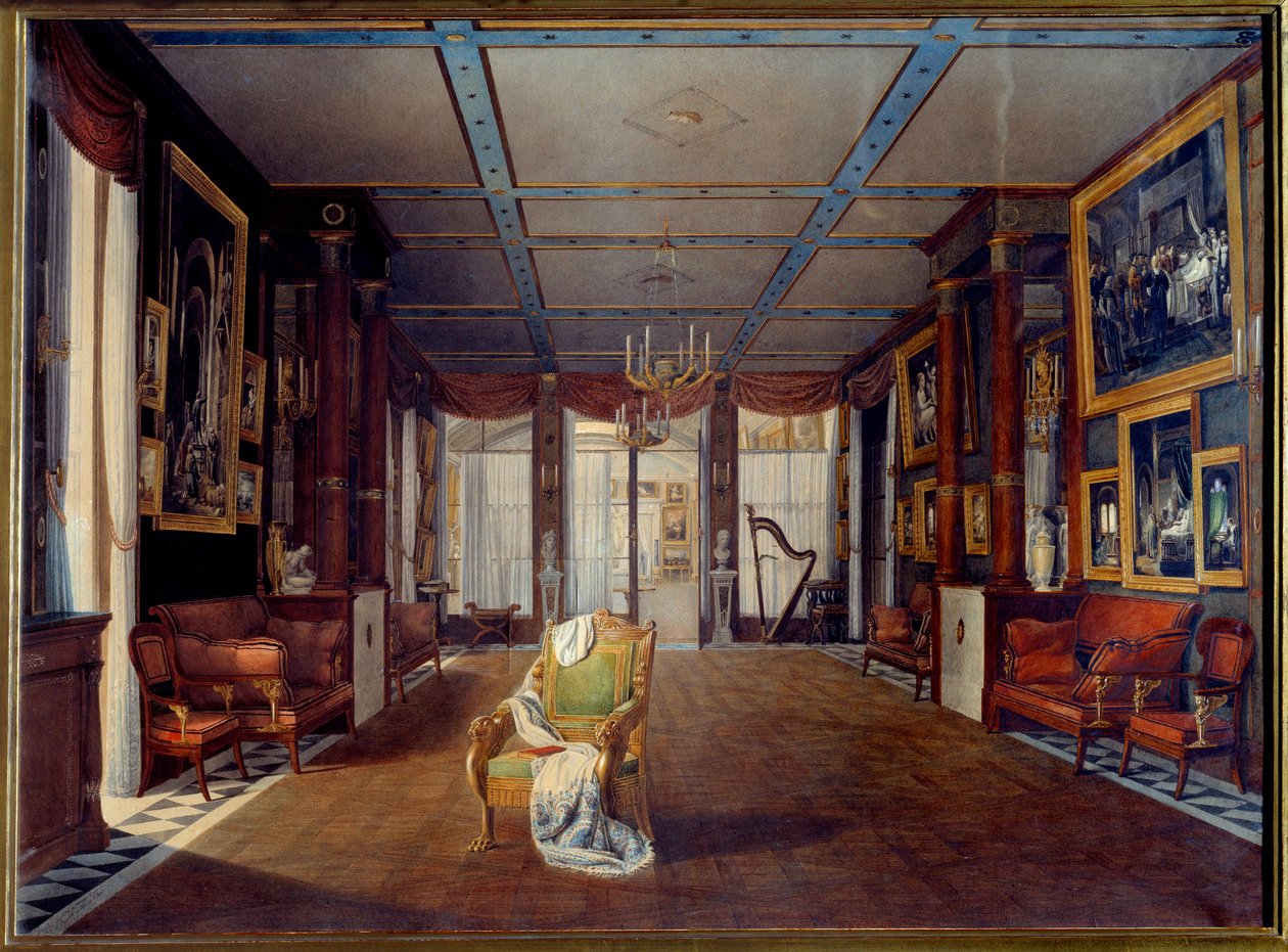 De muzieksalon in het kasteel van Malmaison in 1812 door Auguste Simon Garneray
