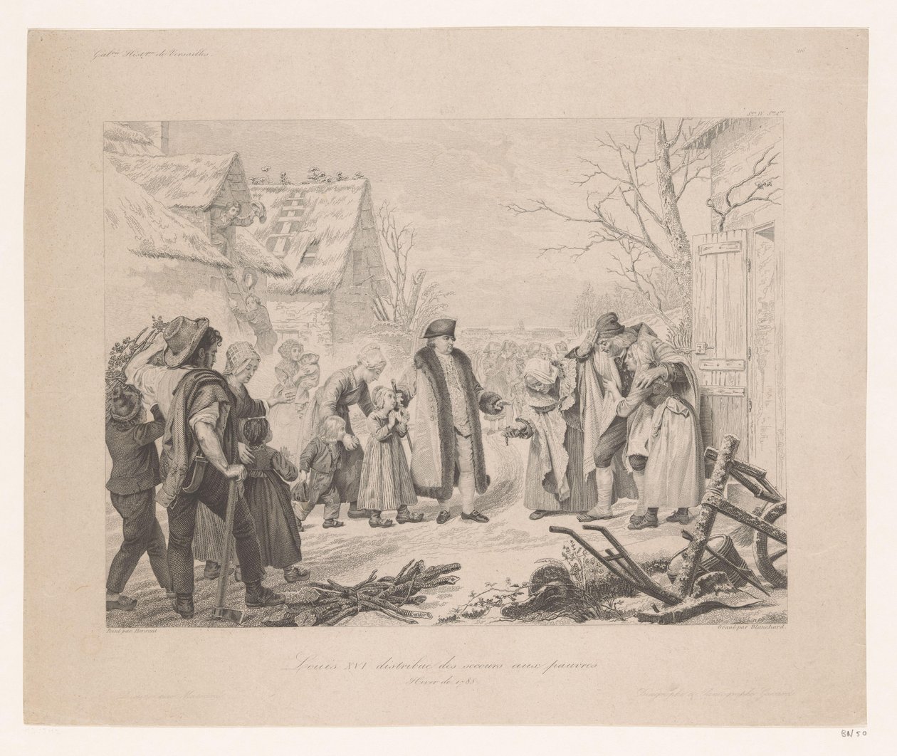 Lodewijk XVI op bezoek in een arme wijk door Auguste Thomas Marie Blanchard