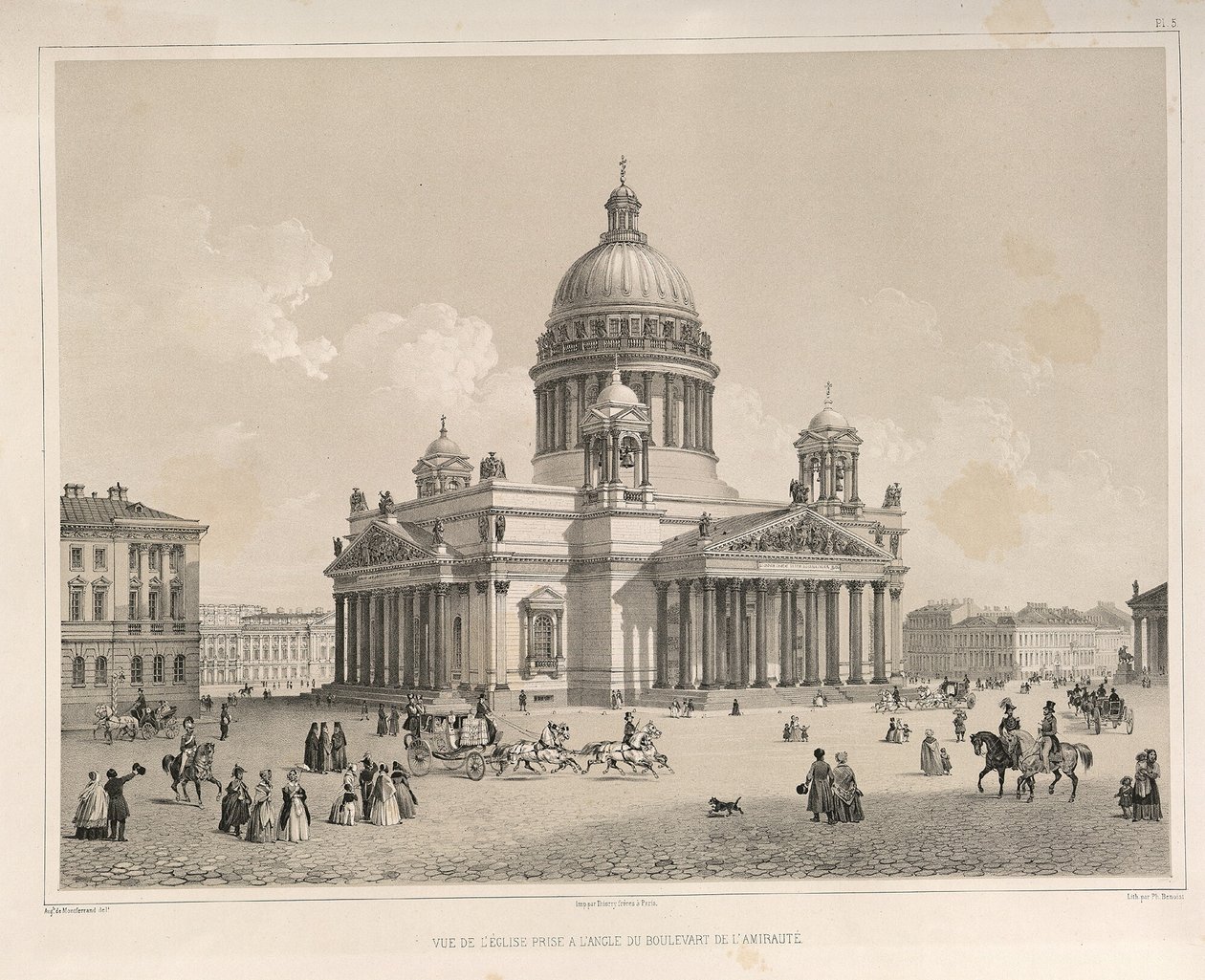 Sint-Isaacskathedraal gezien vanaf de Admiralteysky Prospekt Uit: De bouw van de Sint-Isaacskathedraal, 1845 door Auguste de Montferrand