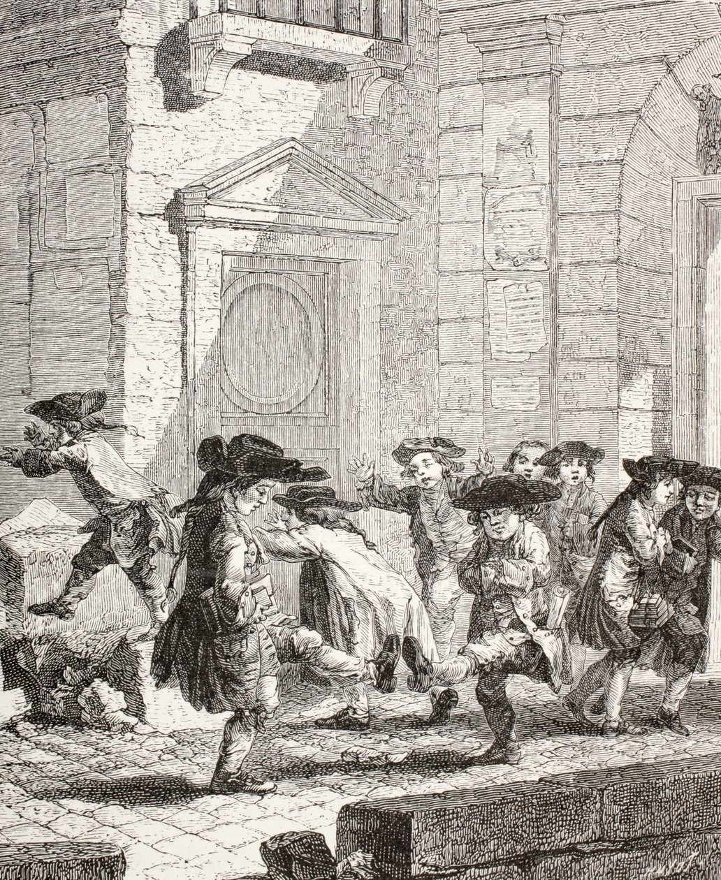 Kleine kinderen verlaten school, 1875 door Augustin de Saint Aubin