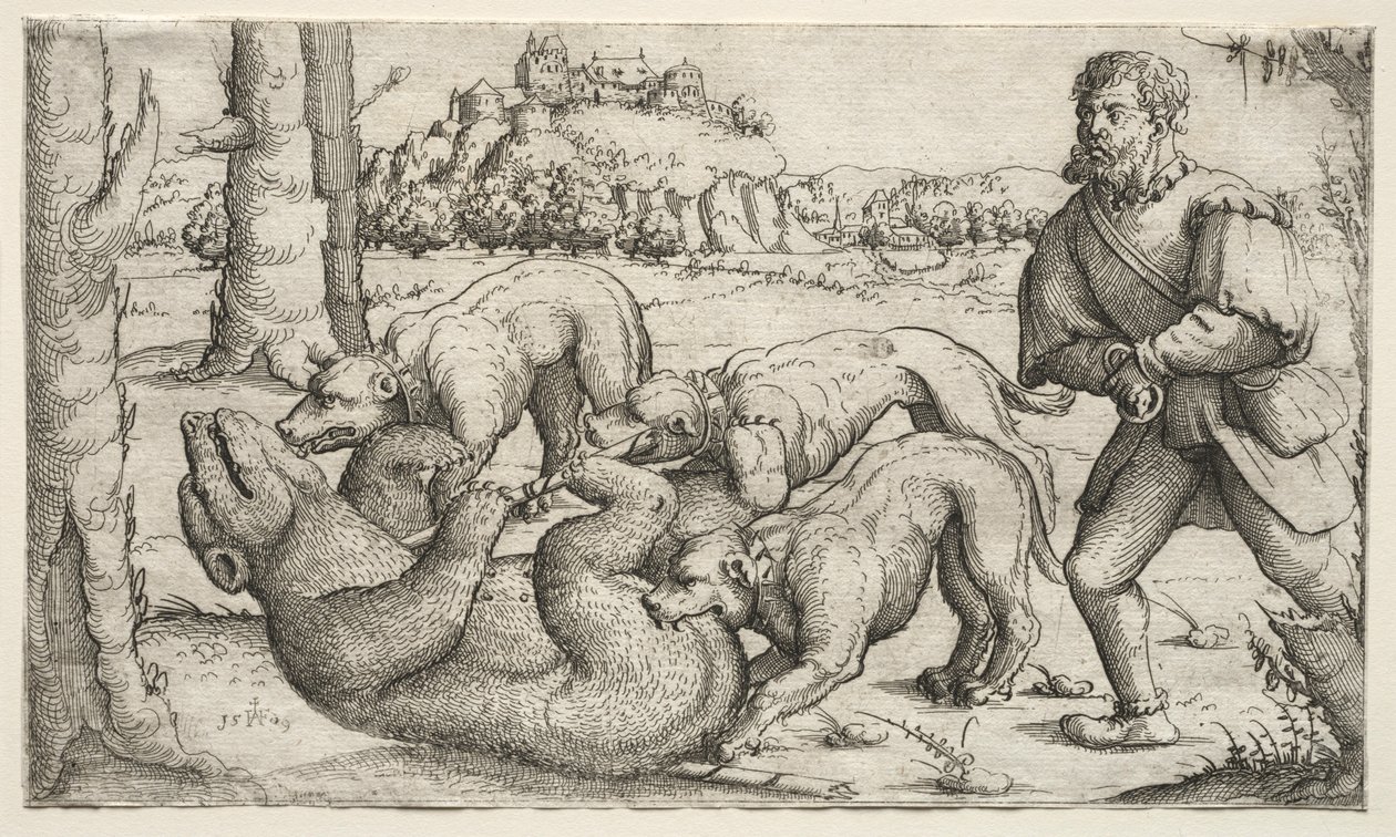 Een berenjacht, 1569 door Augustin Hirschvogel
