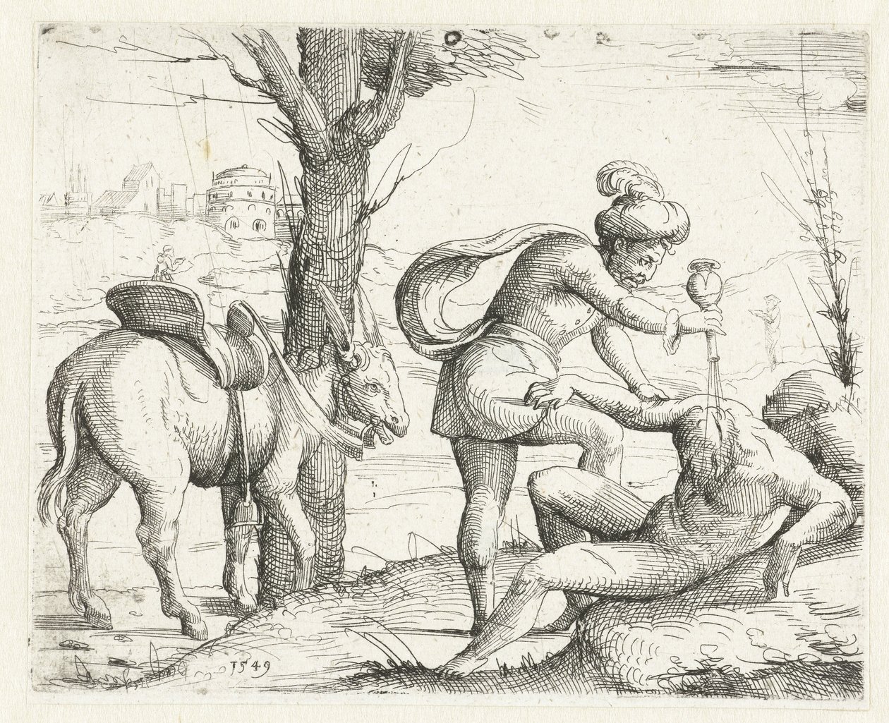 Barmhartige Samaritaan (Concordantie Oude en Nieuwe Testament) door Augustin Hirschvogel