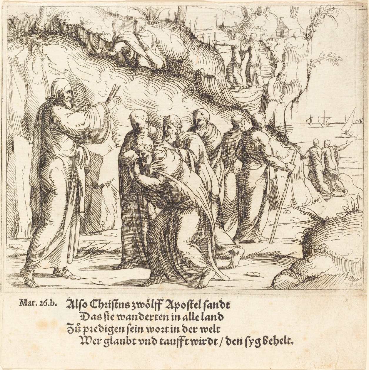 Christus geeft de apostelen hun missie, 1548 door Augustin Hirschvogel