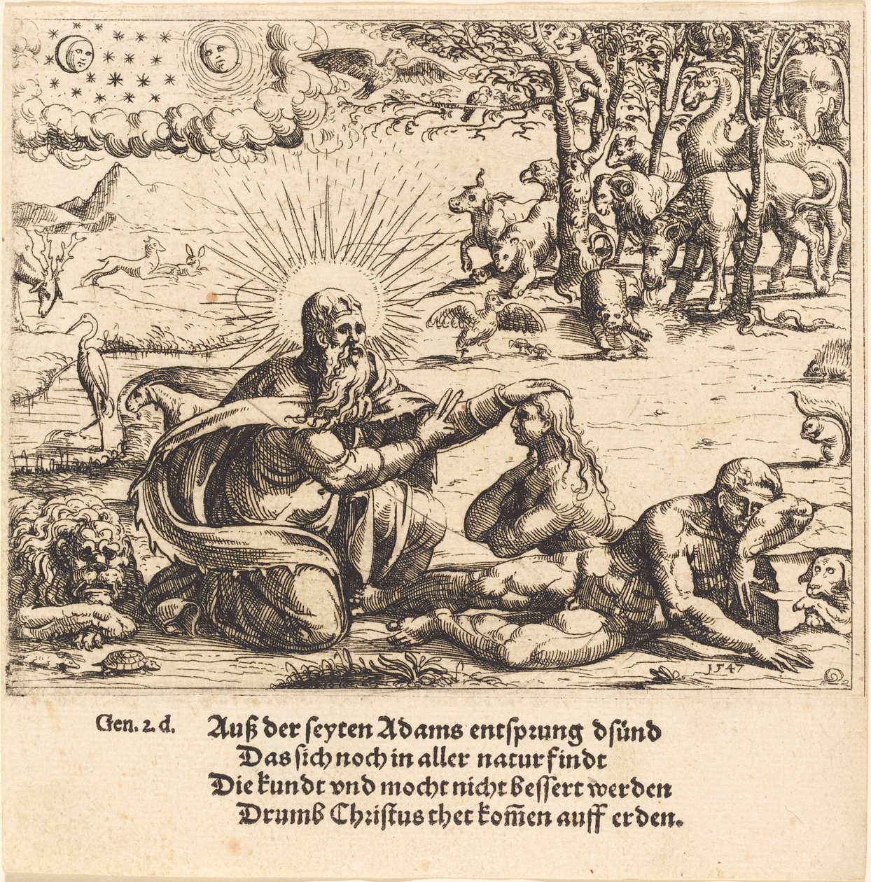 Schepping van Eva door Augustin Hirschvogel