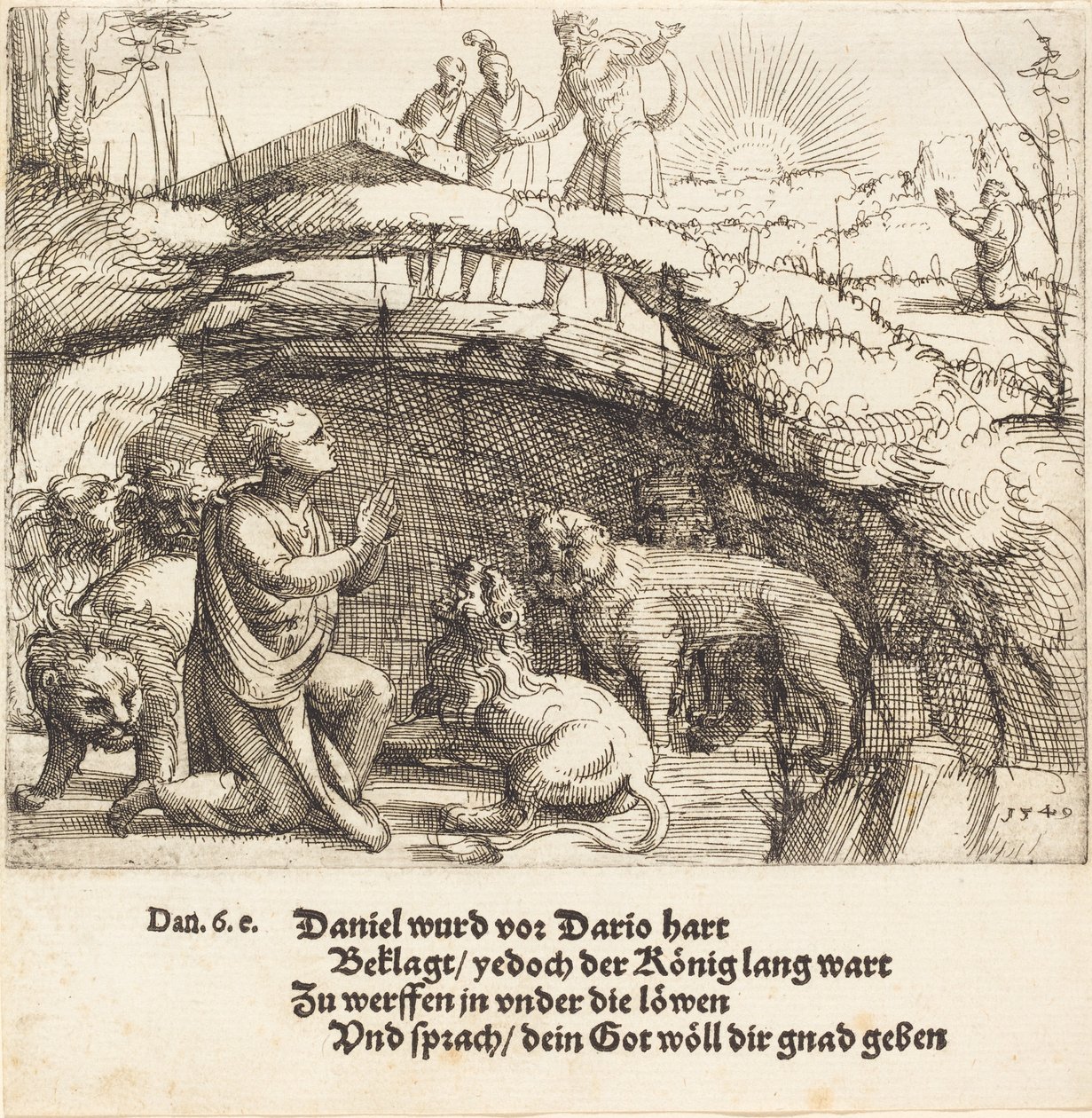 Daniel in de leeuwenkuil, 1549 door Augustin Hirschvogel