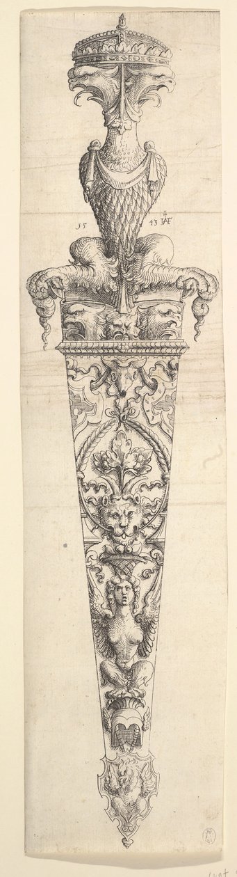 Ontwerp voor een dolk en schede door Augustin Hirschvogel