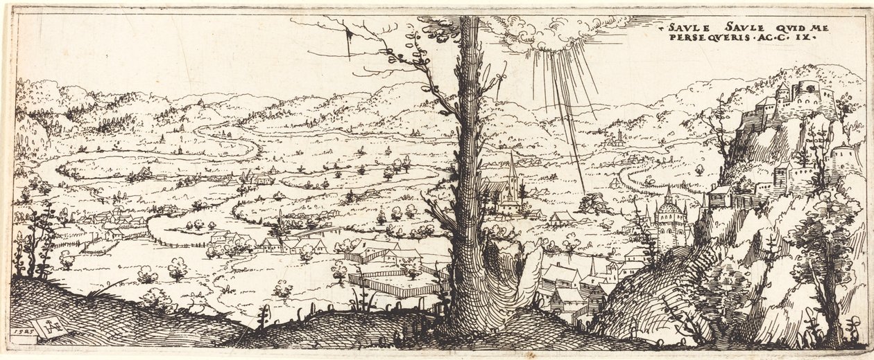 Landschap met de bekering van Sint Paulus, 1545 door Augustin Hirschvogel