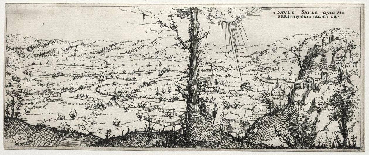 Landschap met de bekering van Saulus door Augustin Hirschvogel