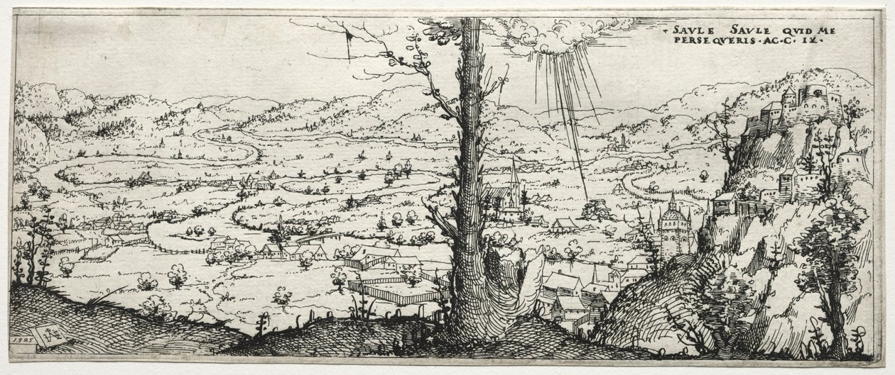 Landschap met de bekering van Saulus, 1545 door Augustin Hirschvogel