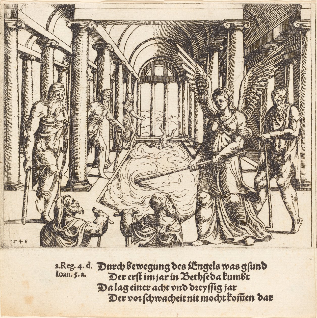 De Engel die de vijver van Bethesda beroert, 1548 door Augustin Hirschvogel