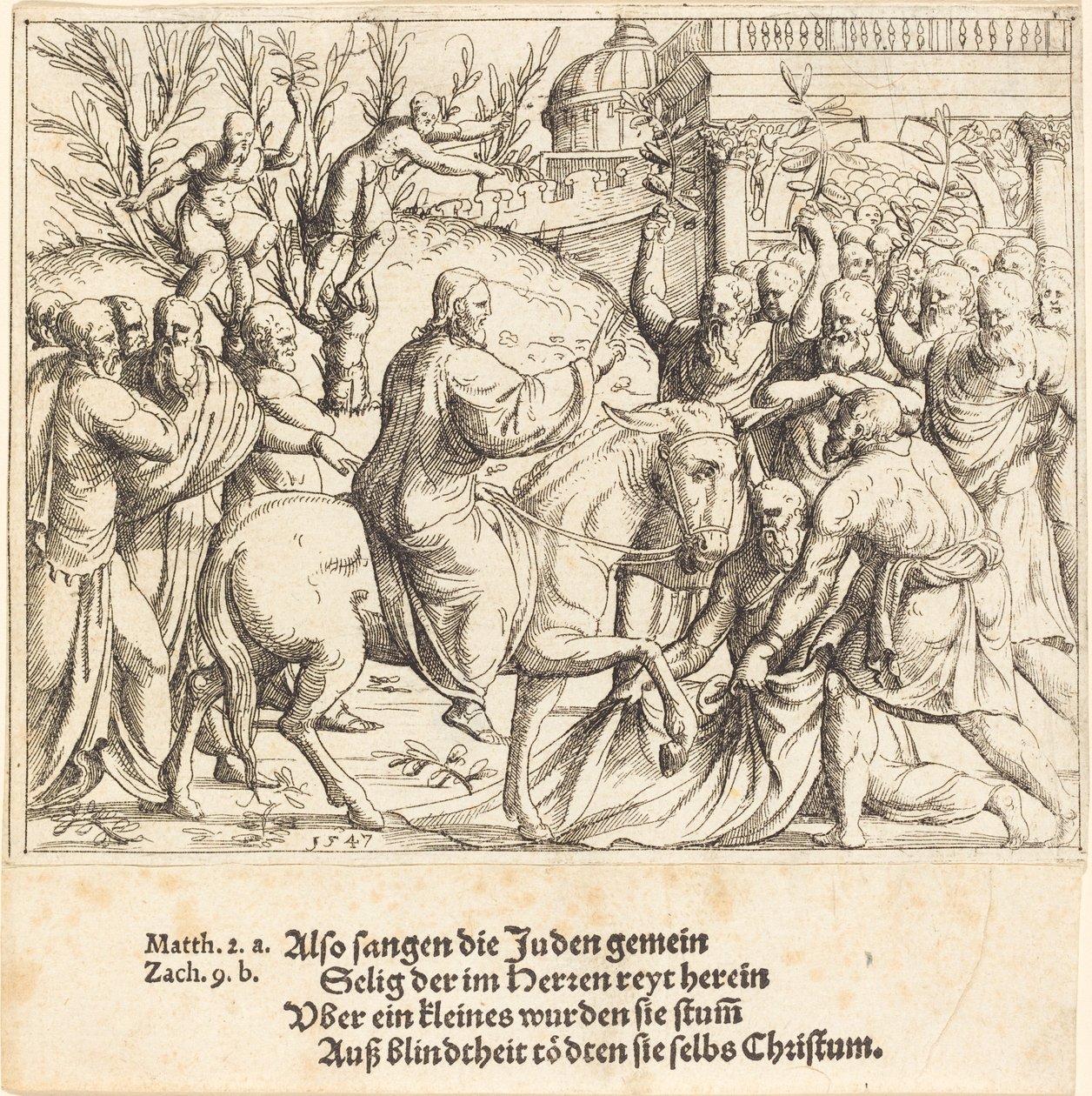 De Intocht in Jeruzalem, 1547 door Augustin Hirschvogel