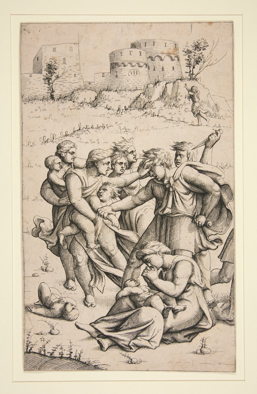 De Slachting van de Onschuldigen (middenblad uit serie van 3 bladen) door Augustin Hirschvogel