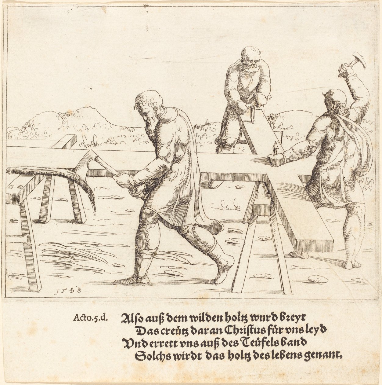De Voorbereiding van het Kruis, 1548 door Augustin Hirschvogel