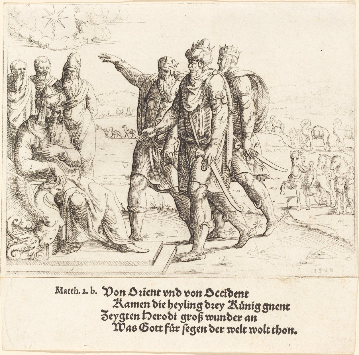 De Drie Koningen Vertellen Herodes over de Geboorte van Christus door Augustin Hirschvogel