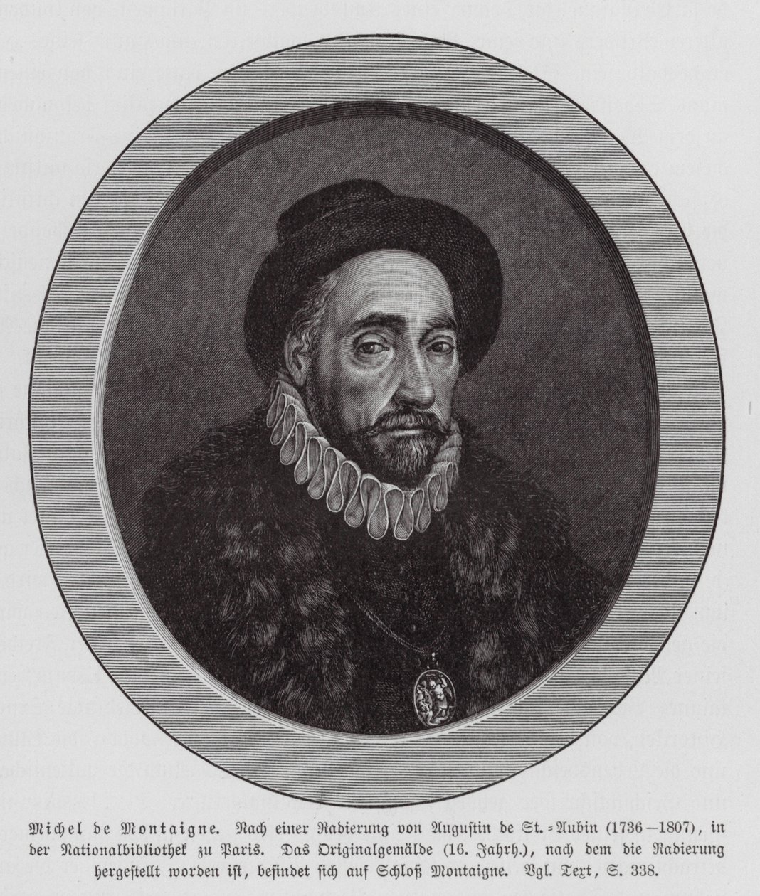 Michel de Montaigne, Frans filosoof (gravure) door Augustin de (after) Saint-Aubin