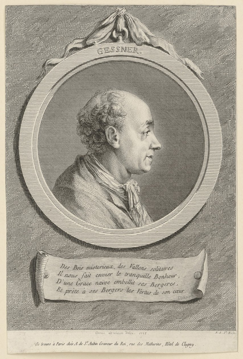 Portret van Salomon Gessner door Augustin de Saint-Aubin