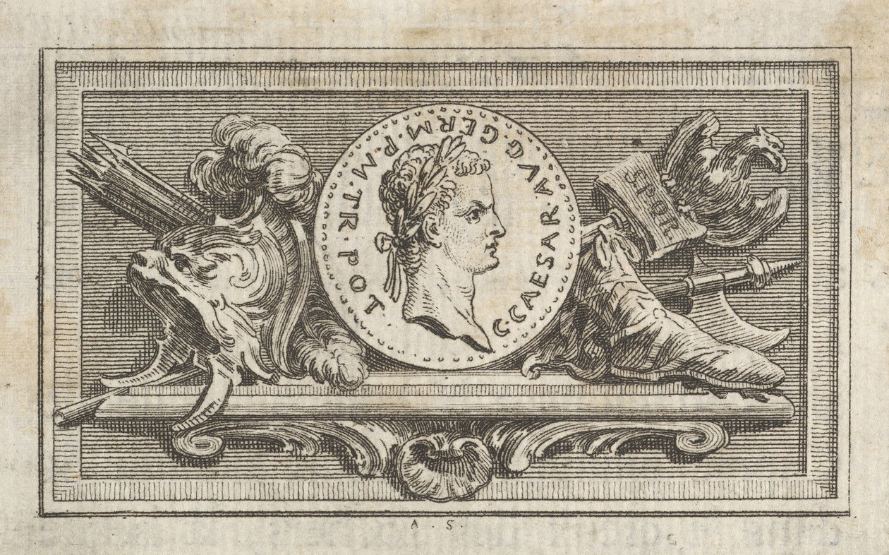 Medaille met portret van Caligula in het 6e Boek, uit Tibère ou les six premi... door Augustin de Saint Aubin