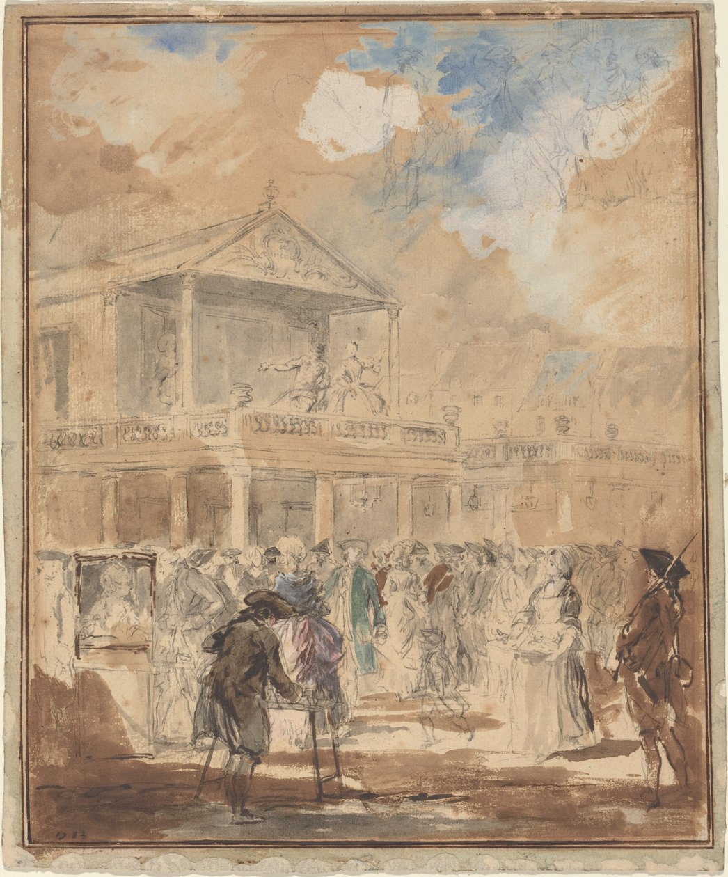 Parade (een theatrale processie in Parijs) door Augustin de Saint Aubin