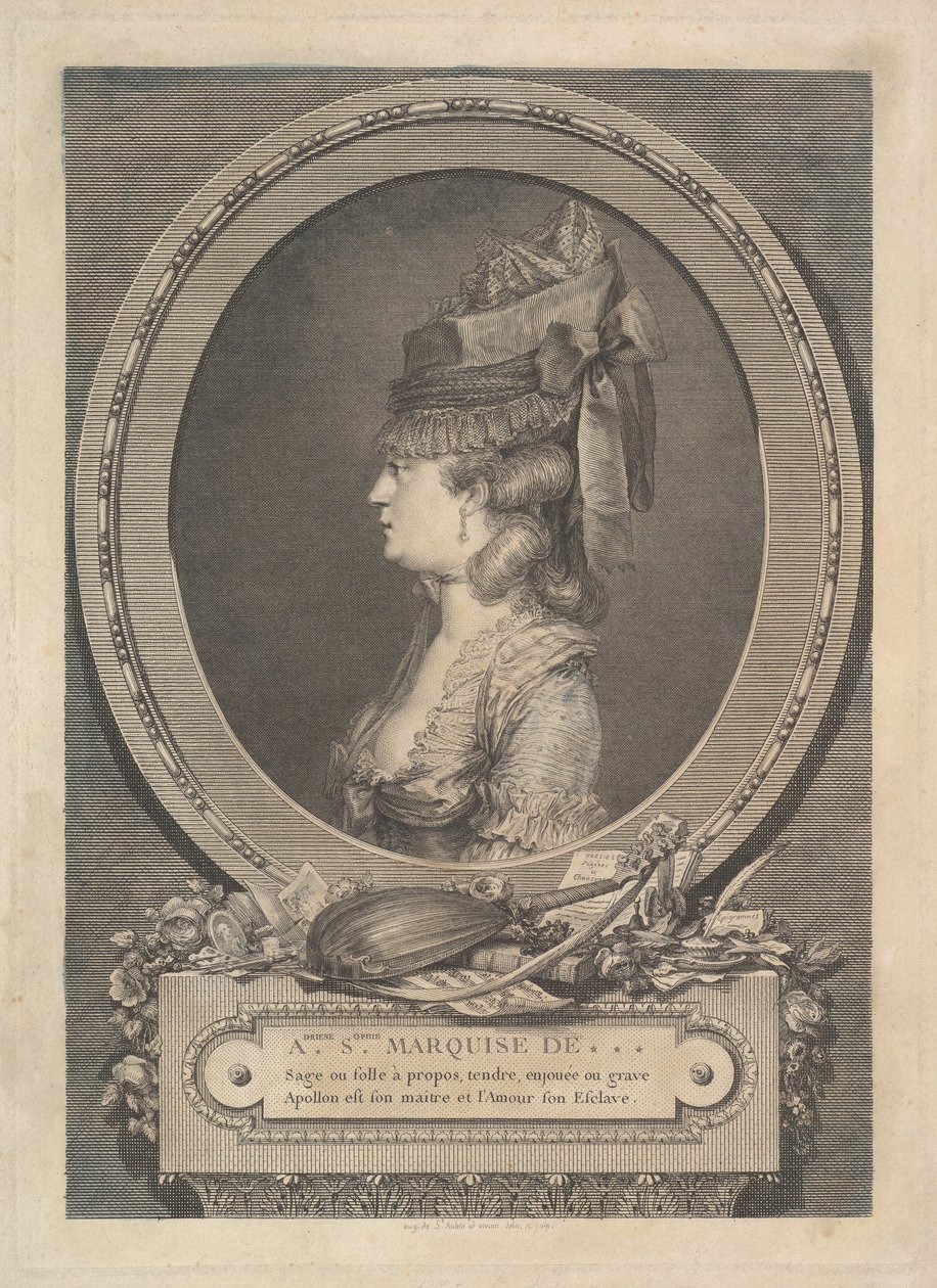 Portret van Adrienne-Sophie Markiezin de *** door Augustin de Saint Aubin