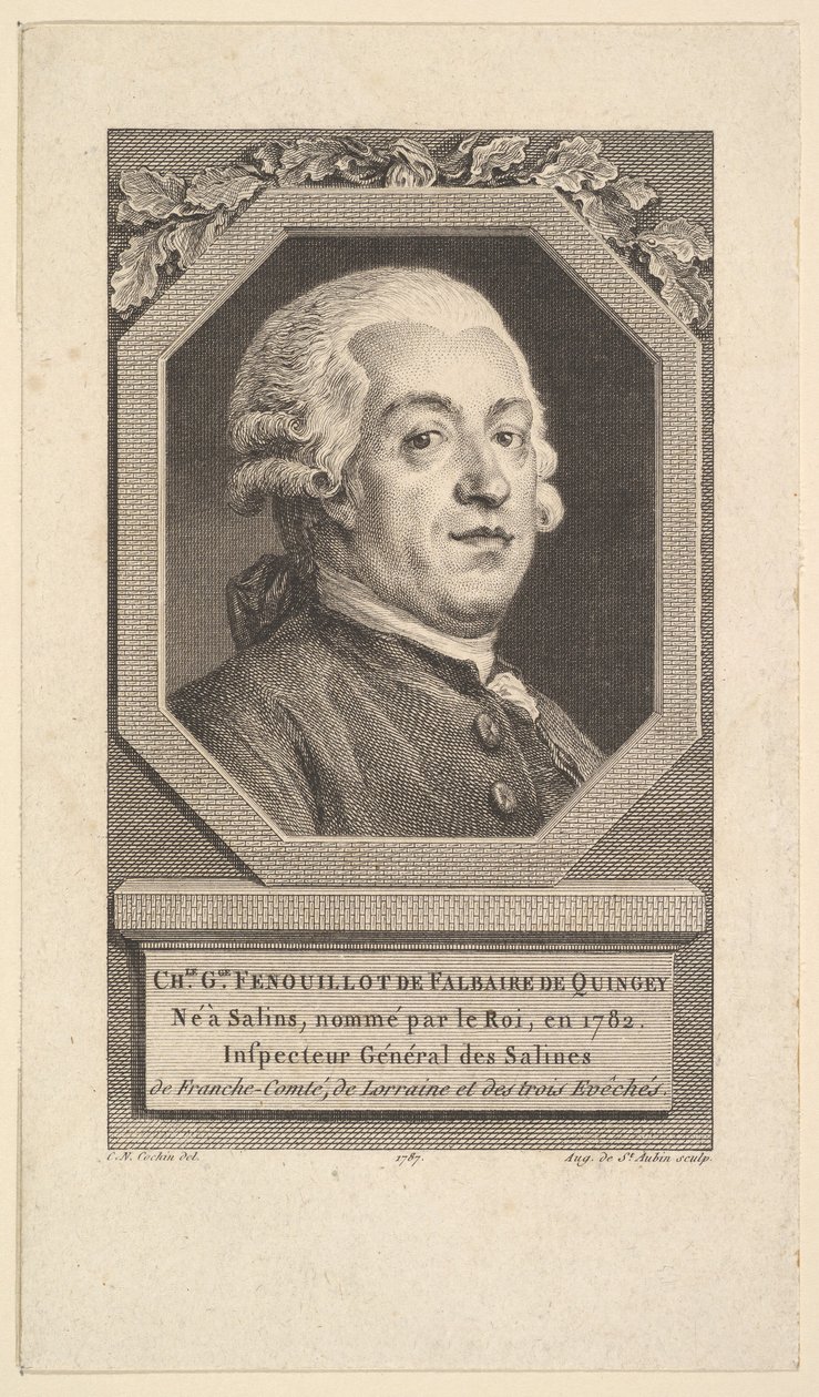 Portret van Charles George Fenouillot de Falbaire de Quingey door Augustin de Saint Aubin
