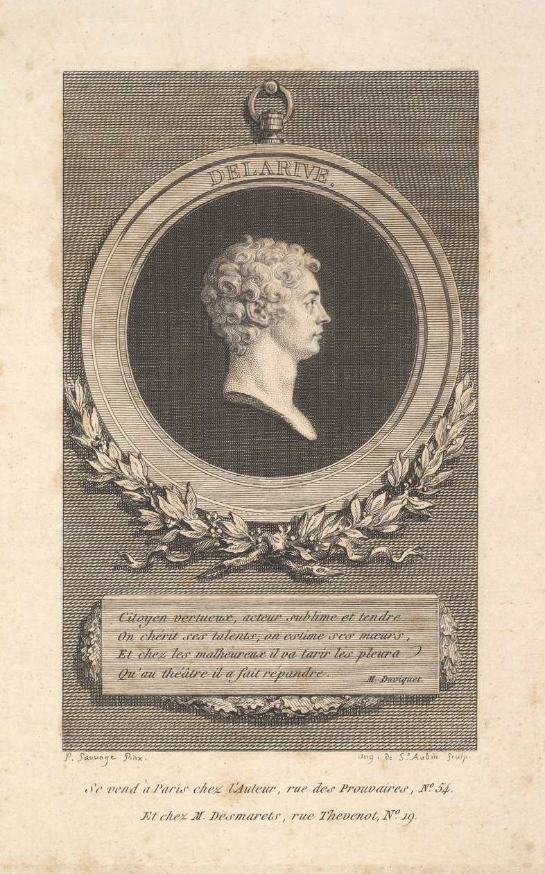 Portret van De Larive door Augustin de Saint Aubin