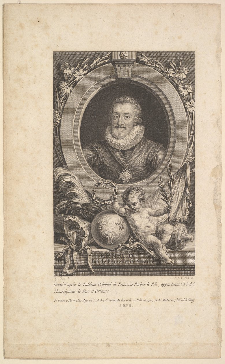 Portret van Hendrik IV door Augustin de Saint Aubin