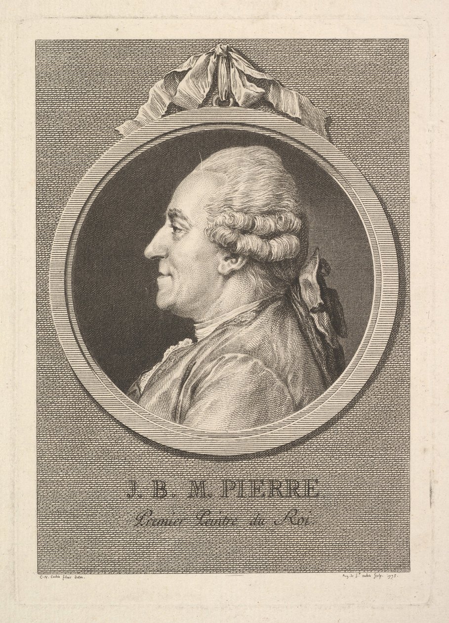Portret van Jean-Baptiste-Marie Pierre door Augustin de Saint Aubin