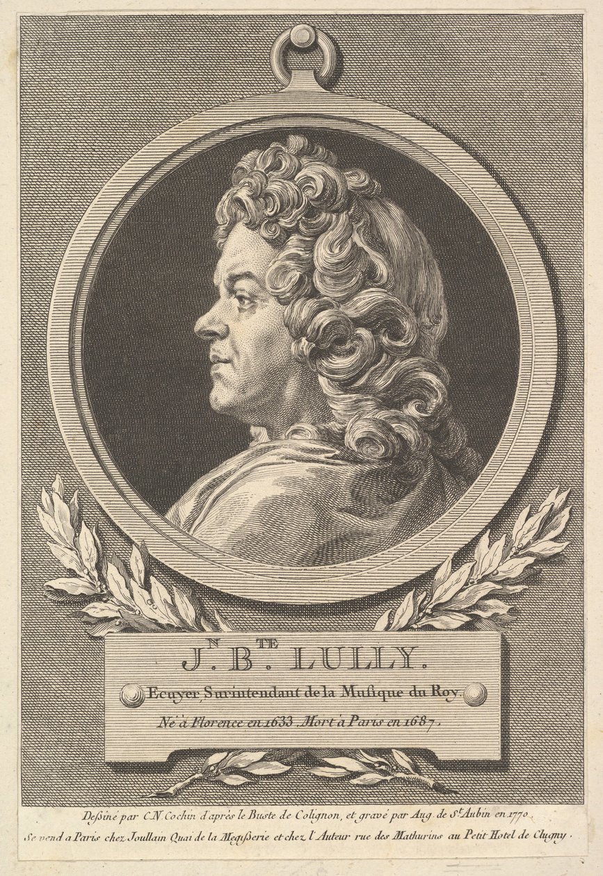 Portret van Jean-Baptiste Lully door Augustin de Saint Aubin