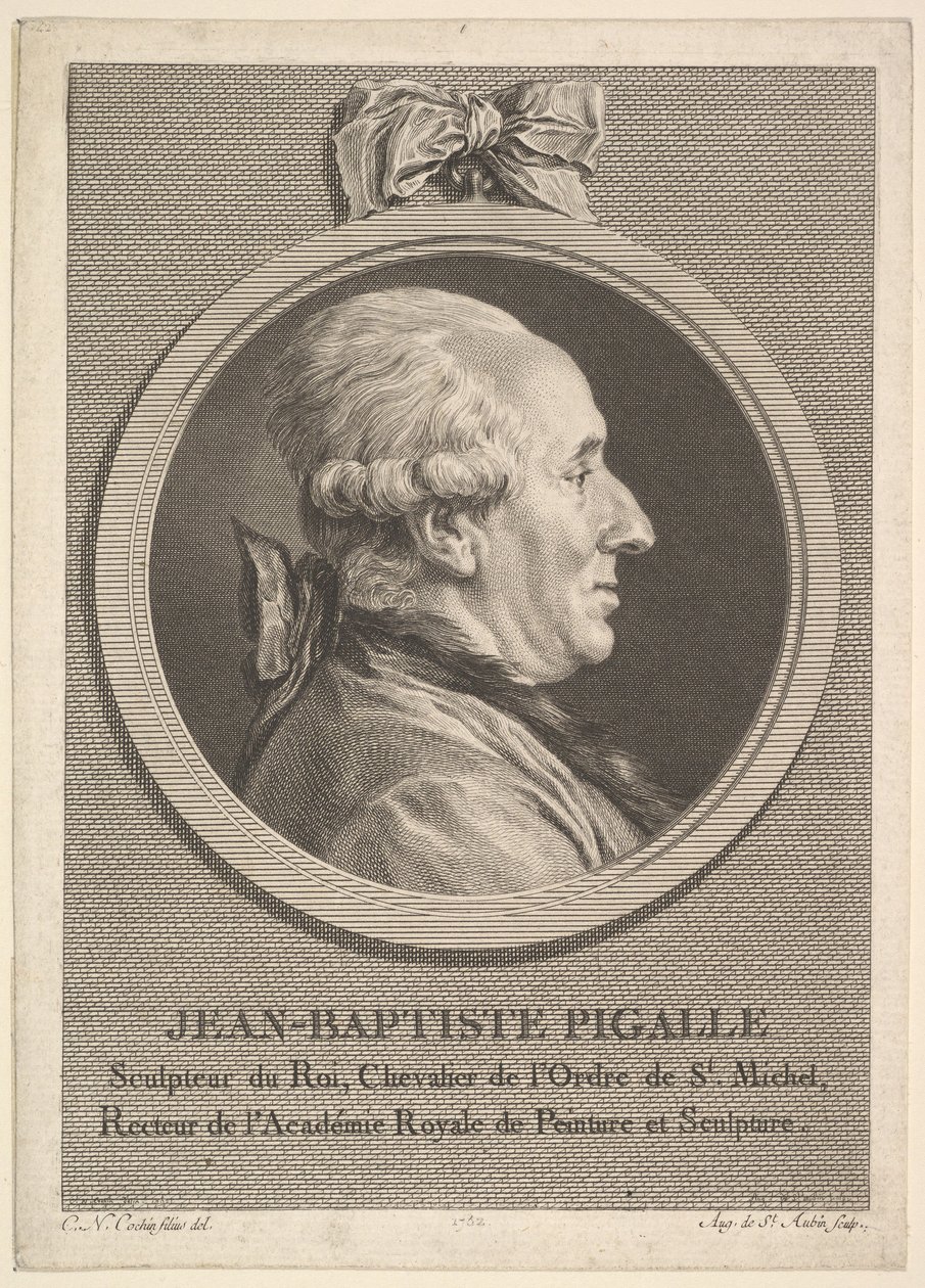 Portret van Jean-Baptiste Pigalle door Augustin de Saint Aubin