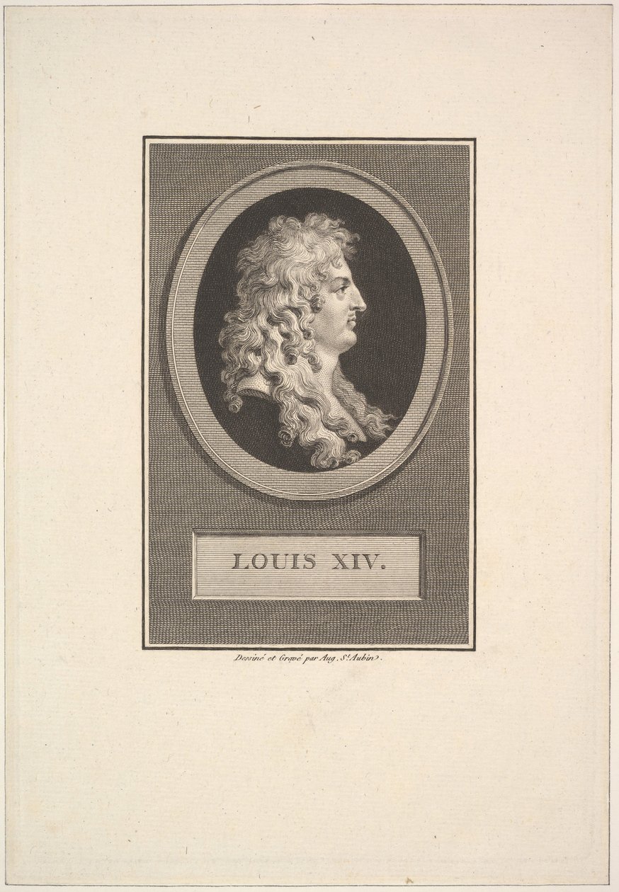 Portret van Lodewijk XIV door Augustin de Saint Aubin