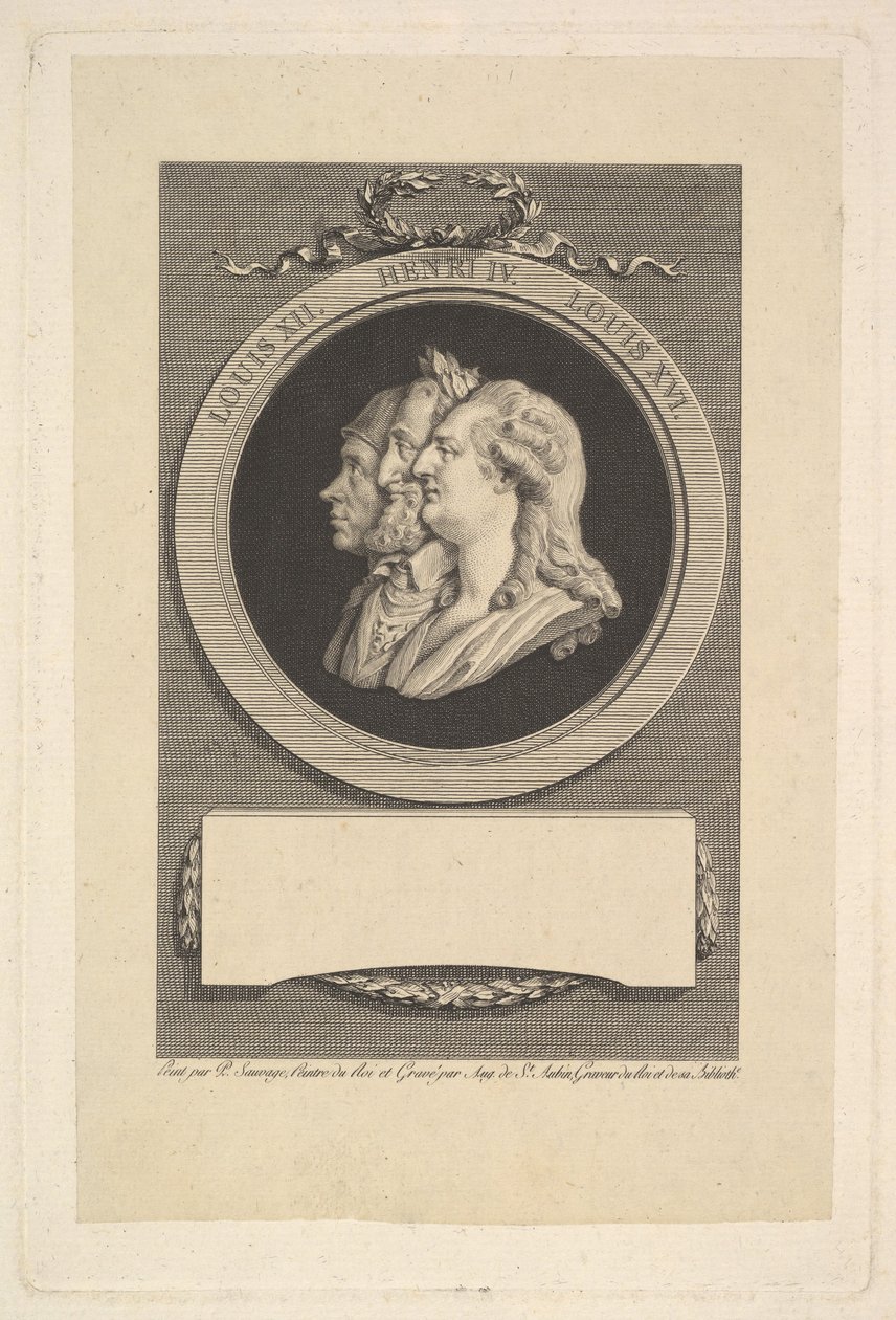 Portret van Lodewijk XVI, Hendrik IV en Lodewijk XII, 1791 door Augustin de Saint Aubin