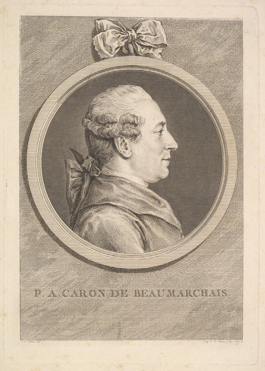 Portret van P.A. Caron de Beaumarchais, 1773 door Augustin de Saint Aubin