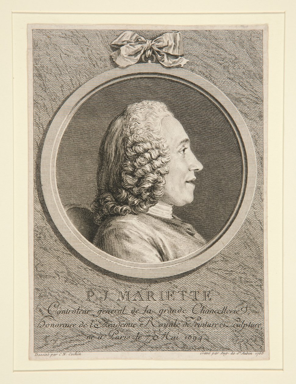 Portret van P.J. Mariette door Augustin de Saint Aubin