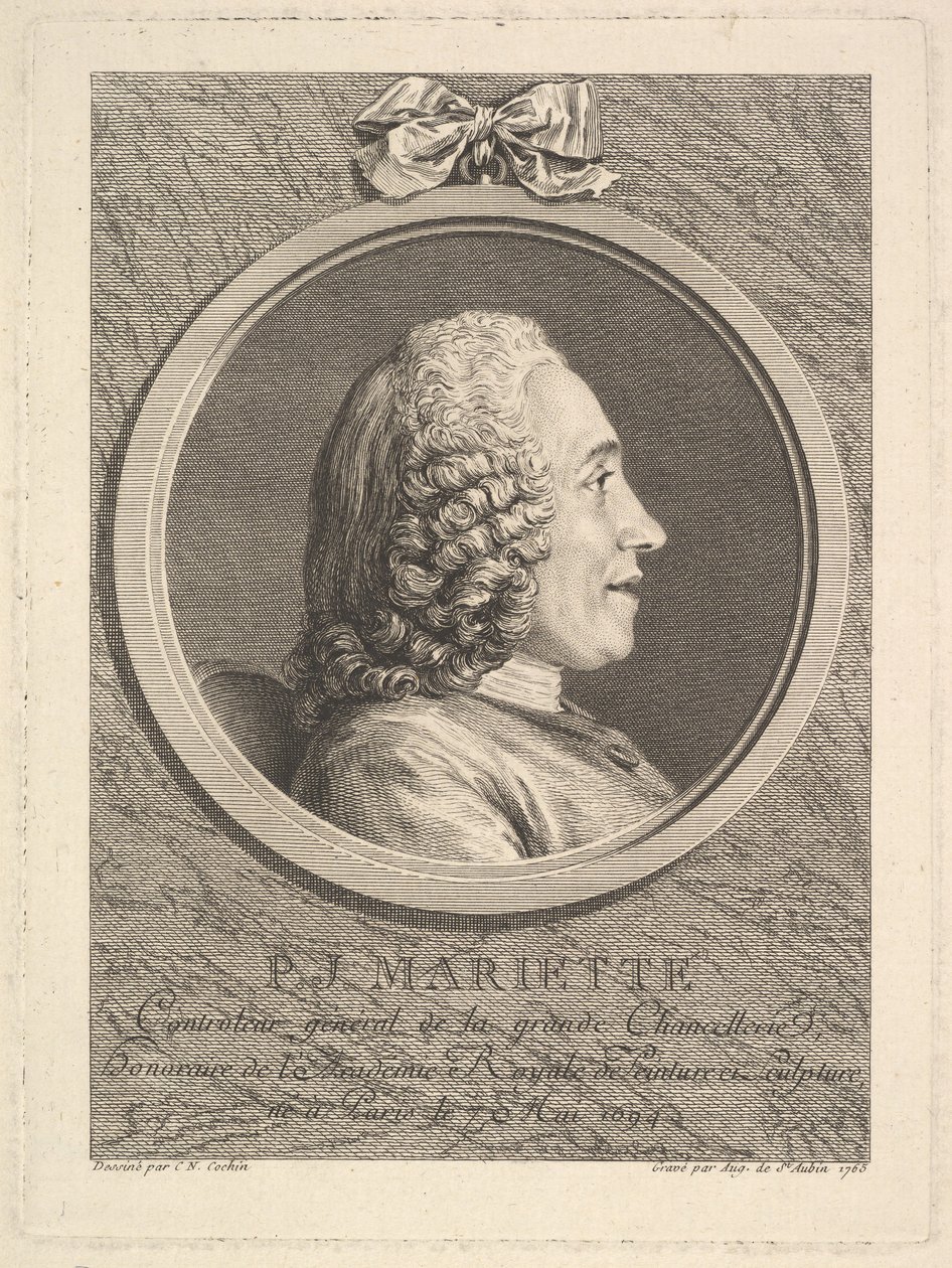 Portret van Pierre-Jean Mariette door Augustin de Saint Aubin