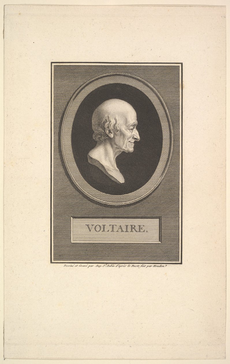 Portret van Voltaire door Augustin de Saint Aubin