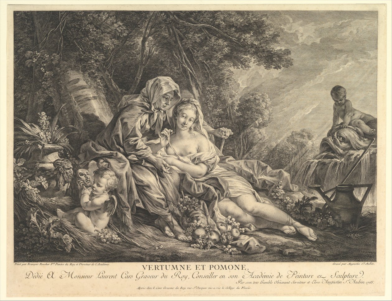 Vertumnus en Pomona door Augustin de Saint-Aubin