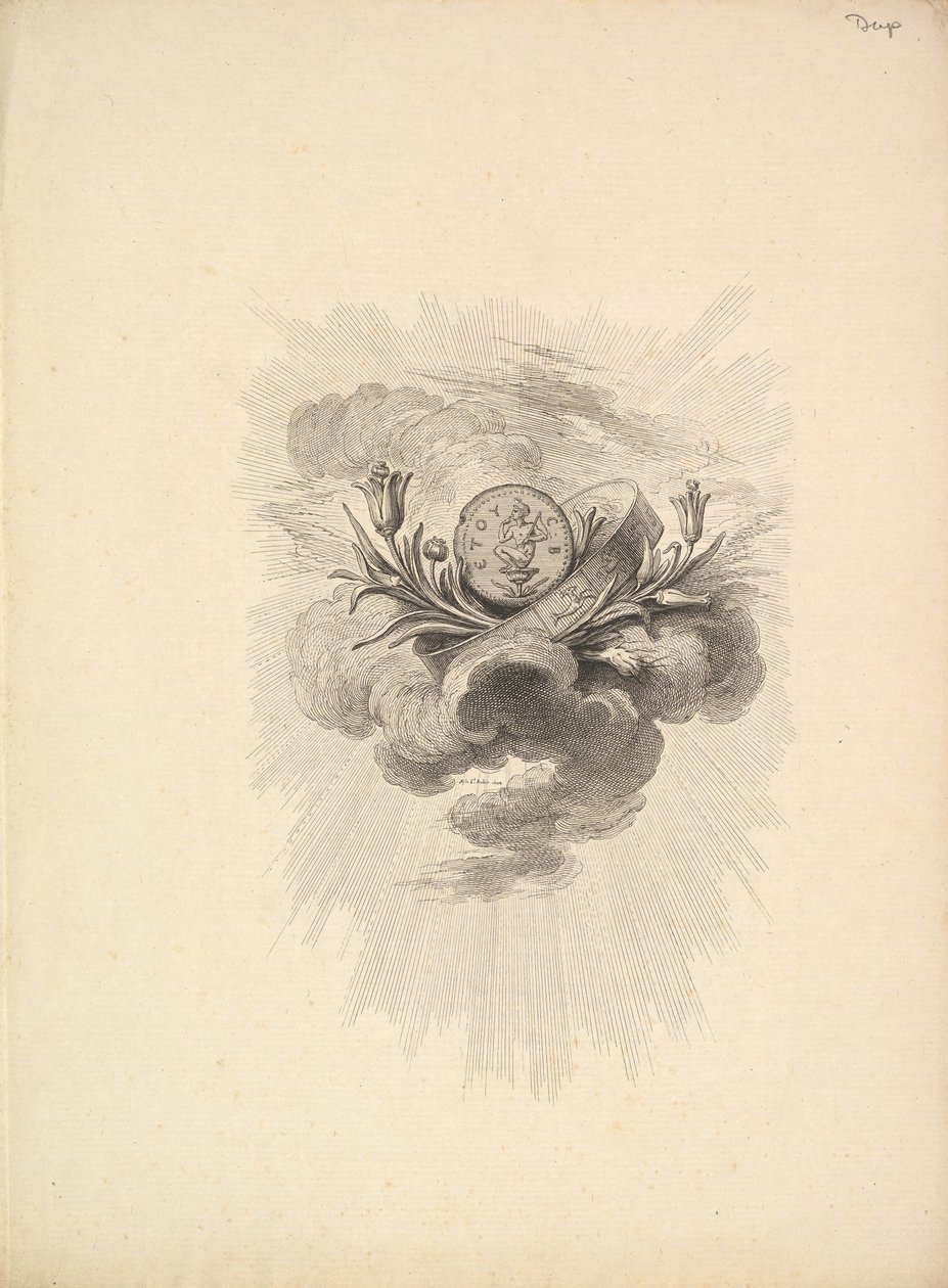 Vignet met een Medaille die Harpocrate en Lotus Bloemen Afbeeldt, Deel I, Pagina 12, uit D..., 1778-80 door Augustin de Saint Aubin